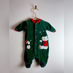 Little me velour bear green onesie 3 months